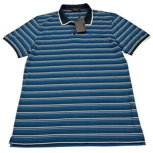 G Force Polo Shirt  Blue Striped Performance Golf Shirt Size XS Preppy Athletic